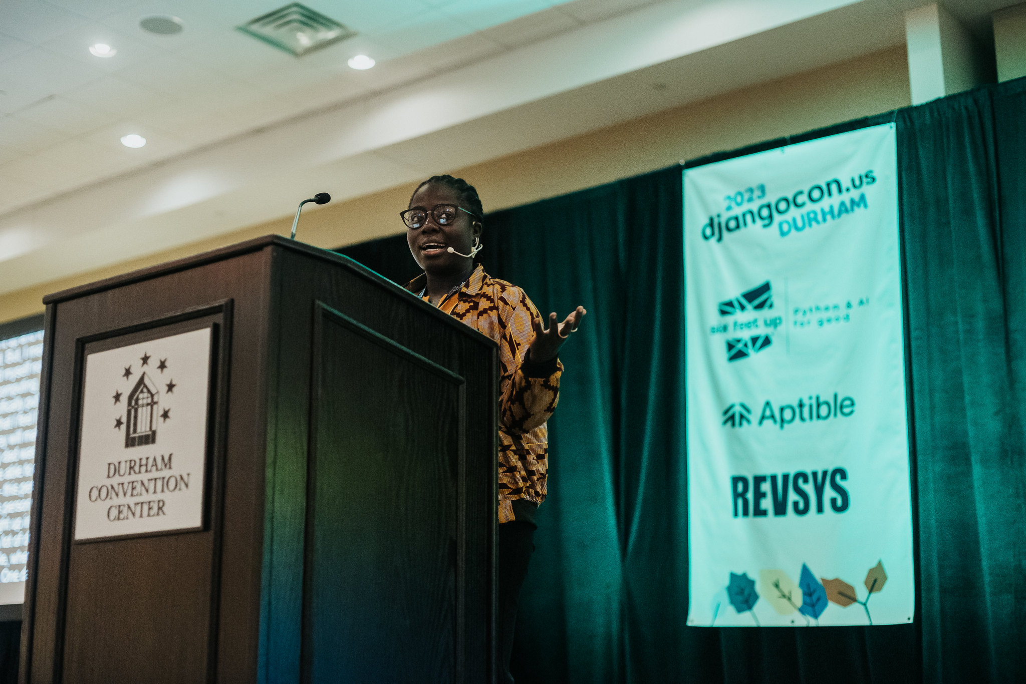 Abigail Mesrenyame Dogbe speaking at DjangoCon US 2023