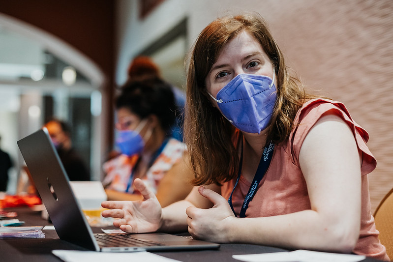 Catherine Holmes at registration desk